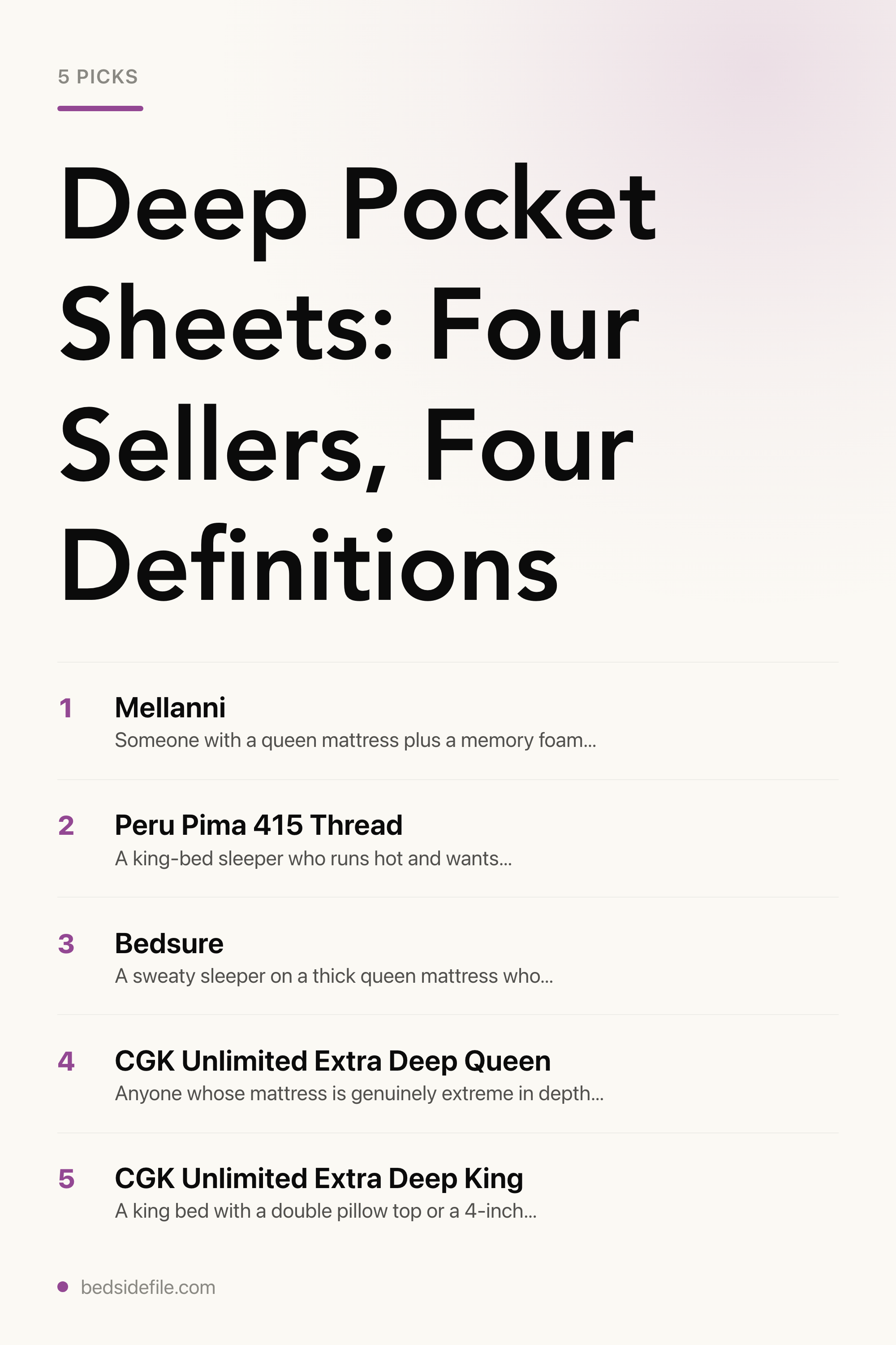 Deep Pocket Sheets: Four Sellers, Four Definitions — the picks, as a saveable list